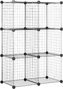 Amazon Basics 6 Cube Wire Grid Storage Organizer, Stackable Cubes, Cubby Bookcase, Display Shelf, 14" D x 14" W x 14" H, Black