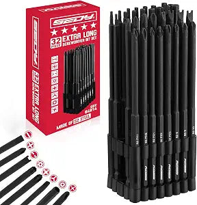 Extra Long Security Bit Set: 32-Piece S2 Steel Screwdriver Drill Bits for Tamper-Proof Screws, 6" Torx, PoziDriv, Spanner, Tri-Wing - Universal 1/4" Hex Shank for Electric, Impact Drills