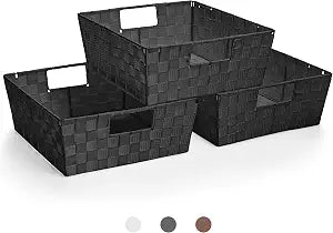 Sorbus Baskets for Organizing, Woven Storage Set (Set of 3, Black)