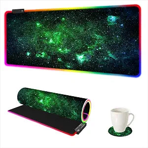 AIMSA RGB Gaming Mouse Pad Extended, Large Led Mousepads Non-Slip Rubber Base with 14 Lighting Modes, Computer Keyboard Mat Soft Desk pad 35.4 x 15.8 inches, Green Star River