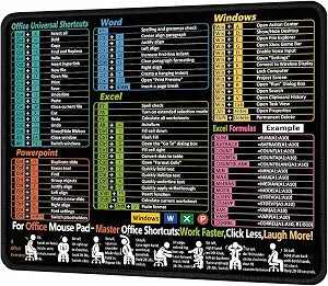 Compact Mouse Pad-Essential Excel, Word, & Windows Cheat Sheet for Office
