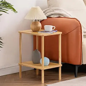 Apicizon 2 Tier End Table, Small Side Table with Solid Wood Legs, Natural