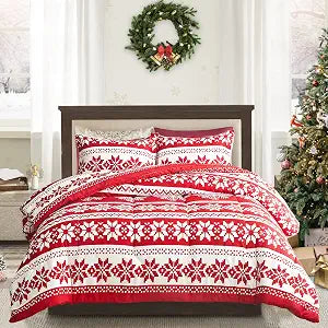 Joyreap 3pcs Comforter Set, Christmas Theme Red and White Snowflake Pattern, Soft Microfiber Bedding Comforter for All Season (King, 100x88 inches)