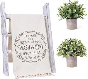 Nuanchu 3 Pcs Wood Towel Ladder Set, Farmhouse Decor with Eucalyptus