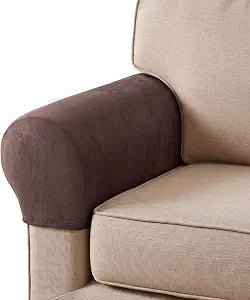 Hiasan 2 Pack Velvet Armrest Covers, Stretch Couch Arm Covers, Brown