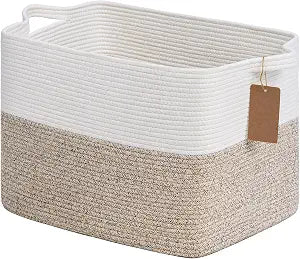 Goodpick 50L Large Woven Rope Storage Basket, Rectangle, Light Brown