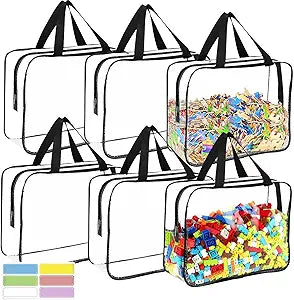 6 Packs Large Toy Storage Bags with Labels Reusable Clear Toy Organizer