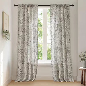 Madison Park Linen Floral Curtains for Living Room, 2-PK 42x84 Charcoal