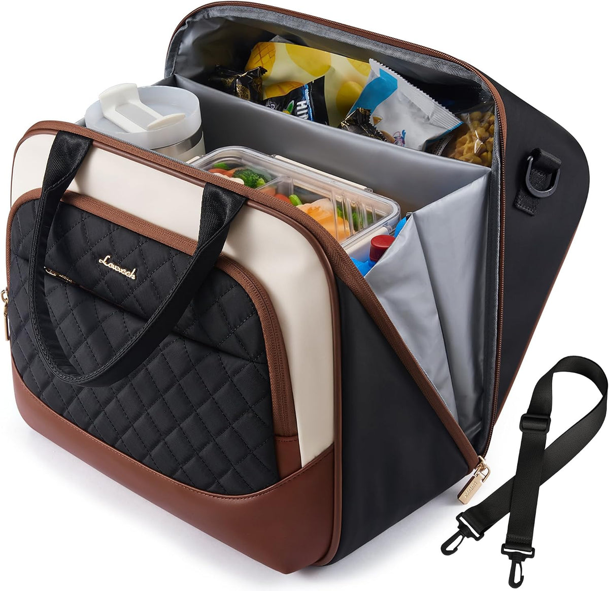 LOVEVOOK Insulated Lunch Bag for Women,Large Adult Lunch Box Cooler with Anti-Shifting Triangular Lid,Fixing Buckle for 40oz Tumbler,Wide Opening Tote Bag for Work Picnic Beach Family Nurse Teacher