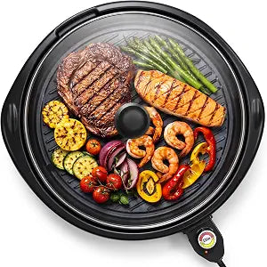 Elite Gourmet EMG-980BX Indoor Electric Round Grill, Non-Stick, 14" Black