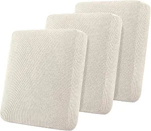 Flamingo P Super Stretch Couch Cushion Covers 3 Piece Set Sofa Seat Slipcovers with Elastic Bottom, Machine Washable Furniture Protector for Pets & Kids (3 Seat Cushion Cover, Ivory)