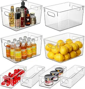 Hudgan 8 Clear Plastic Storage Bins for Pantry Organizer, Kitchen Cabinet