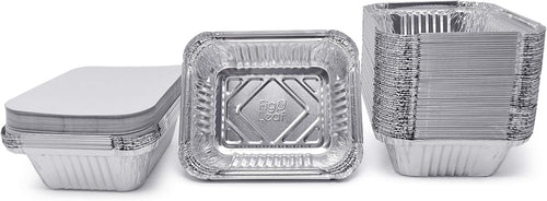 (120 Pack) Premium 1-LB Takeout Pans with Lids - 5.6" x 4.6" x 1.9" l Extra Heavy-Duty l Disposable Aluminum Foil for Catering Party Meal Prep Freezer Drip Pans BBQ Potluck