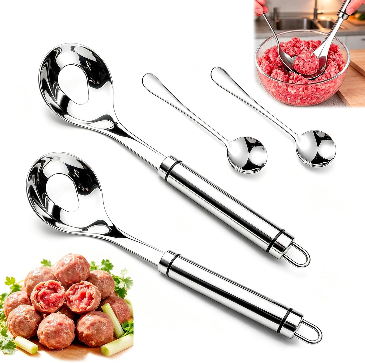 2 Set Stainless Steel Meatball Maker Spoon,Kitchen Meatball Maker Tool