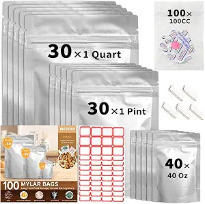 Mylar Bags with Oxygen Absorbers for Food Storage, 100cc, 100 PCS