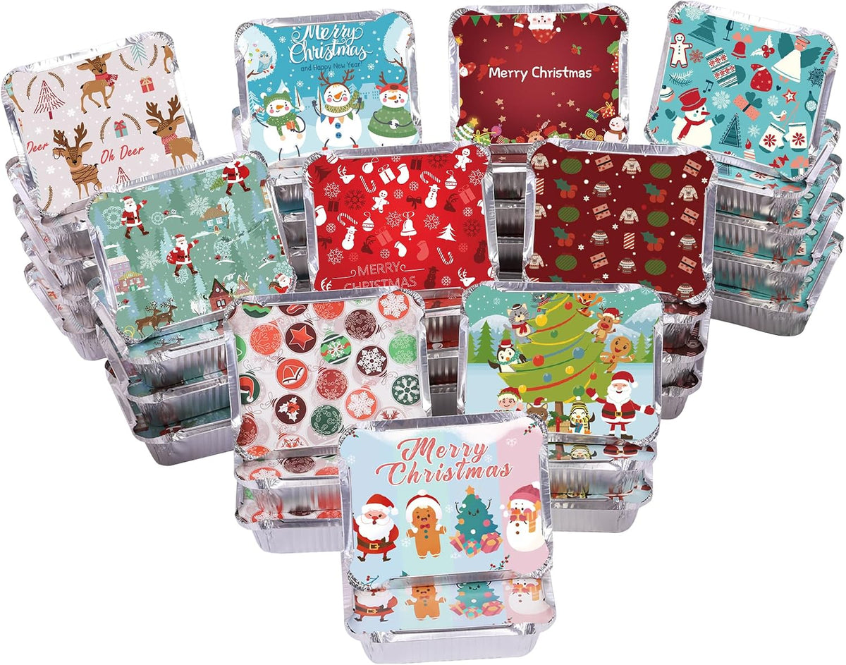 SAITI 50 PCS Christmas Cookie Tins with Lids for Gift Giving, Aluminum Pans