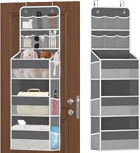 SpaceHacks 5-Tier Over the Door Organizer with Mesh Pockets, Dark Grey