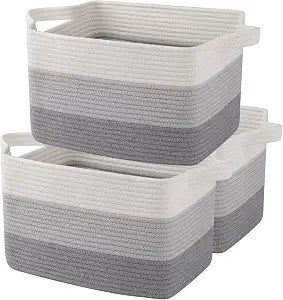 OIAHOMY Cotton Rope Storage Baskets for Organizing Gradient Gray 3-Pack