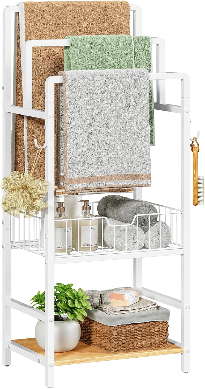 HOOBRO 3-Tier Freestanding Towel Rack with Storage Shelf for Bathroom