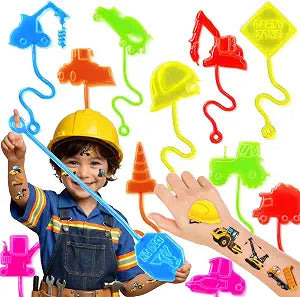 48 PCS Construction Party Favors - 24 Temporary Tattoos & 24 Stick Hands