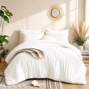 weigelia White Comforter Set Queen Size, All Season Lightweight Bedding Set
