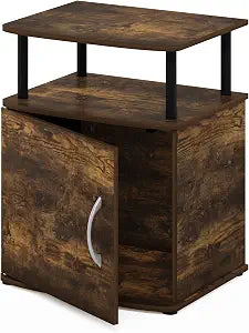 Furinno Jaya End Side Sofa Table/Nightstand with Door, Amber Pine/Black