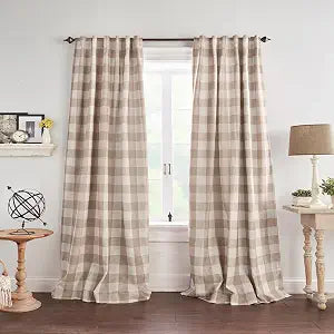 Grainger Buffalo Check Blackout Window Curtain, Linen - 52" W x 84" L