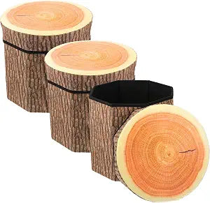 3 Pack Tree Stump Storage Stool 12 x 12 Inch Stool Ottoman, Cute Seat Chest