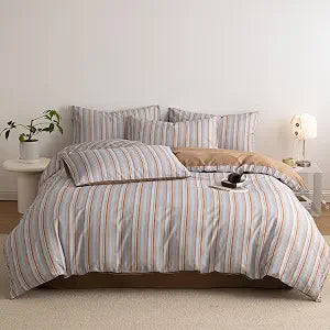 AOJIM Modern Striped Duvet Cover Queen, Soft Pure Cotton Minimalist Reversible Bedding Set 3-Piece, Orange & Blue Geometric Stripes Comforter Cover with 2 Pillow Shams, Nordic Bedding Duvet Cover Set