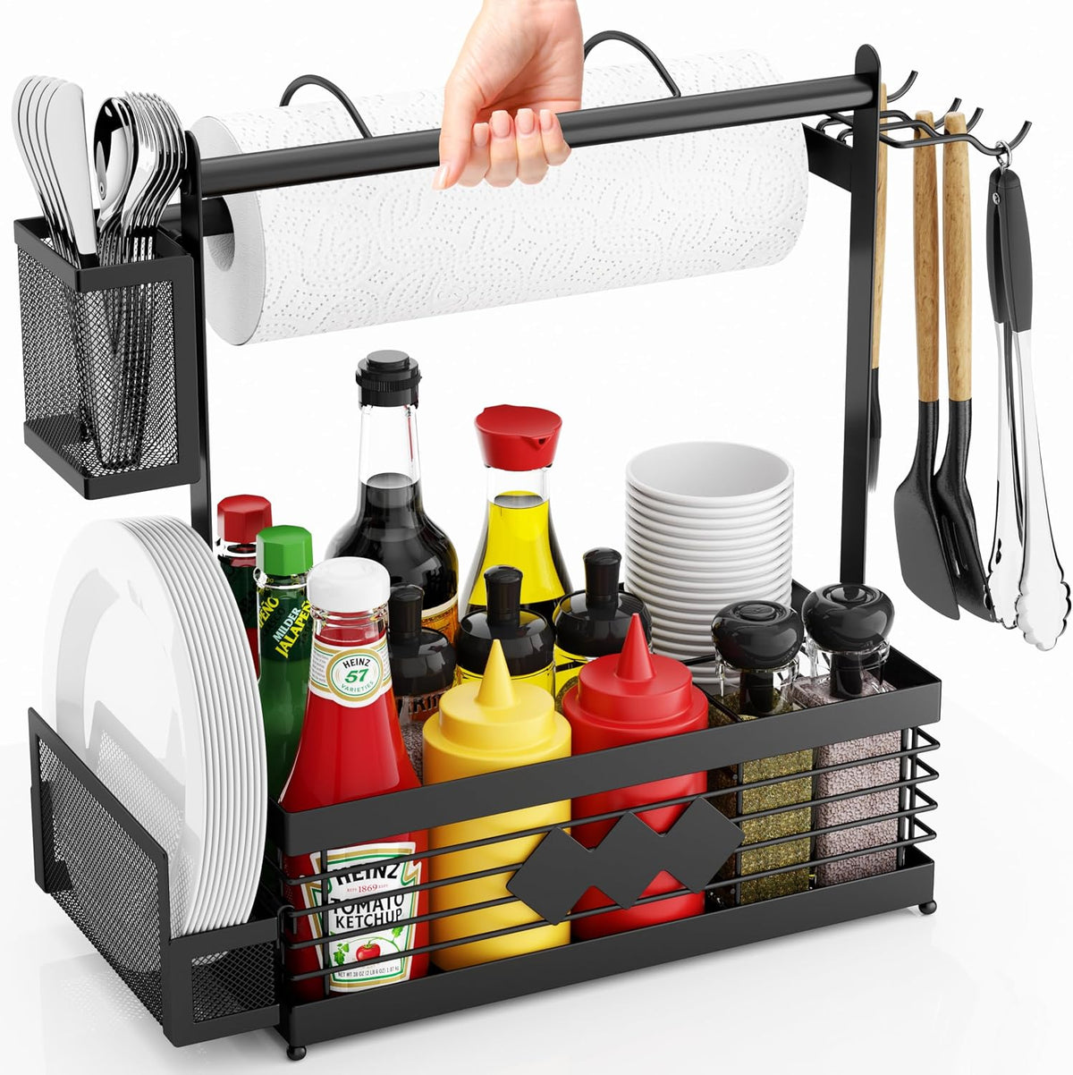 Aofmee Grill Caddy, BBQ Grill Caddy with Camping Paper Towel & Plate Holder