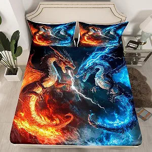 Feelyou Dragon Fitted Sheet Full Size for Boys Girls Teens Thunder Cover