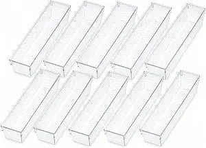 Kingrol 10 Pack Clear Narrow Tapered Drawer Organizer Trays, 12 x 3 x 2 in