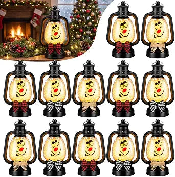 ROCEEI 12 Pcs Christmas Snowman Lantern, Table Centerpieces, 6 Inch, Black