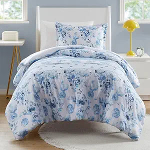 Intelligent Design Vintage Floral Striped Blue Twin Duvet Cover Set, 2pc
