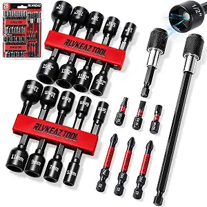 26PC Nut Driver Set Magnetic Impact, Drill Socket Set, Metric & SAE