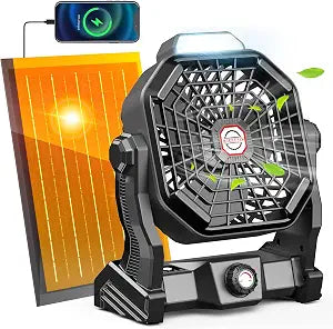 Solar Powered Fan,Max 40H RuntimeRechargeable Solar Camping Fans & Led Lantern,8-inch Portable Fan with Solar Panel,Battery Operated Powered Outdoor Tent Fans for Camping Essentials Accessories
