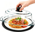 2 in 1, Tall Glass Microwave Splatter Cover with Silicone Mat, Borosilicate Glass Microwave Cover for Food with Vent Holes & Easy Grip Silicone Handle, BPA Free, Dishwasher Safe