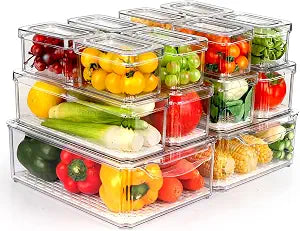 ZIJUND 14 Pack Fridge Organizer Bins with Lids, Stackable Clear Storage