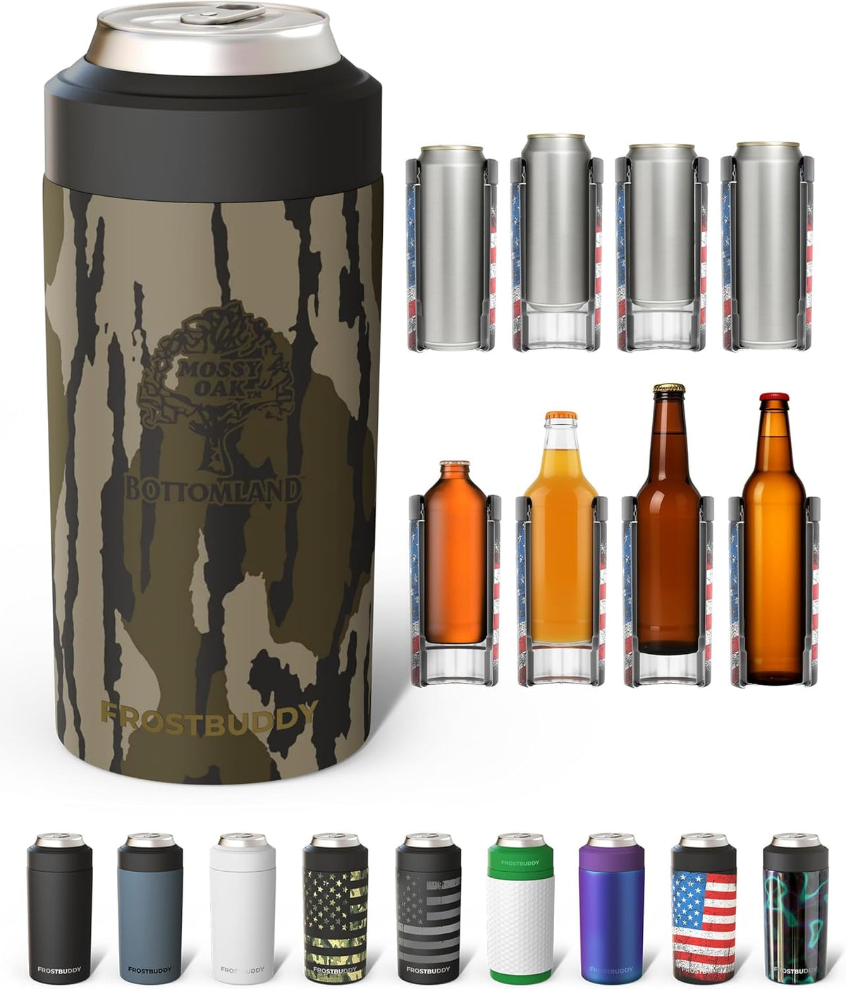 Frost Buddy Universal Can Cooler, Stainless Steel, Mossy Oak Bottomland