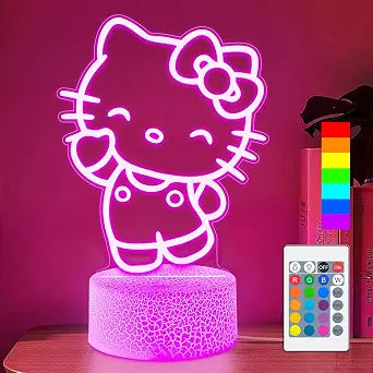 Cute Night Light for Kids - Anime Charater Kitty Cat Decor Lamp with 16 Colors Change, Remote, Dim Control, 3D Illusion LED Night Lights for Kids Gifts Party Birthday Decoration