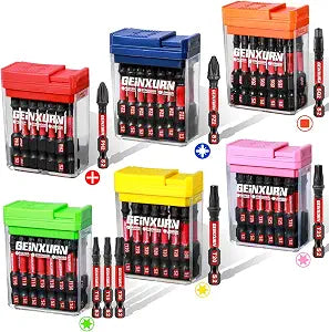 Geinxurn 90 Pieces Impact Screwdriver Bits Set with Colorful Boxes, 2" Magnetic (PH2,PZ2,SQ2,T10,T15, T20,T25,T30) S2 Steel Multi Driver Bits
