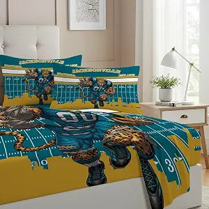 Allenjoy Jacksonville American Football Teal Momentum Sheets Set with Fitted Sheet, Flat Sheet and 1 Pillowcase for Boys Teens Men Fans Son Bedding Bedroom Decor, Twin Size