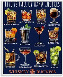Whiskey Hard Choices Cocktail Print, 11 x 14 Inch Framed Gicle Print