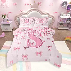 jejeloiu Girls Pink Bow Kids Comforter Set Full Size for Kids Boys