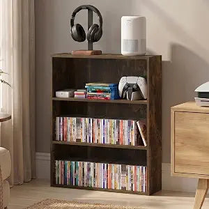 Furinno Basic DVD Shelf, 3-Tier CD Rack, Cube Storage, Amber Pine