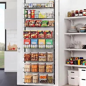 ElegantArray 8-Tier Pantry Door Organizer, Hanging Storage Basket, Black