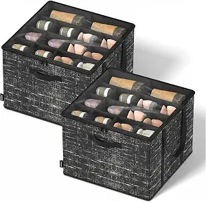 SONGMICS Set of 2 Shoe Organizers for Closet, Fits 16 Pairs Each, Shoe Storage Bins, Fabric Containers with Handles and Clear Cover, for Bedroom, Entryway, Closet, Ink Black ULSP602B01