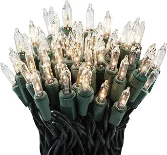 612 Vermont 100 Clear Incandescent Christmas Twinkle Lights on Green Wire