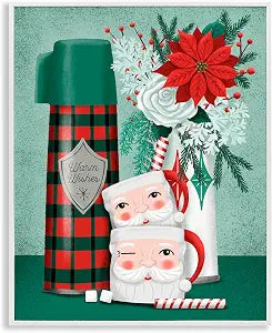Vintage Santa Mugs Thermos Holiday, 16 x 20 Inch Framed Gicle Print