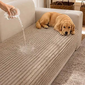 100% Waterproof Couch Cover for Dogs, Ribbed Flannel Sofa Cover
